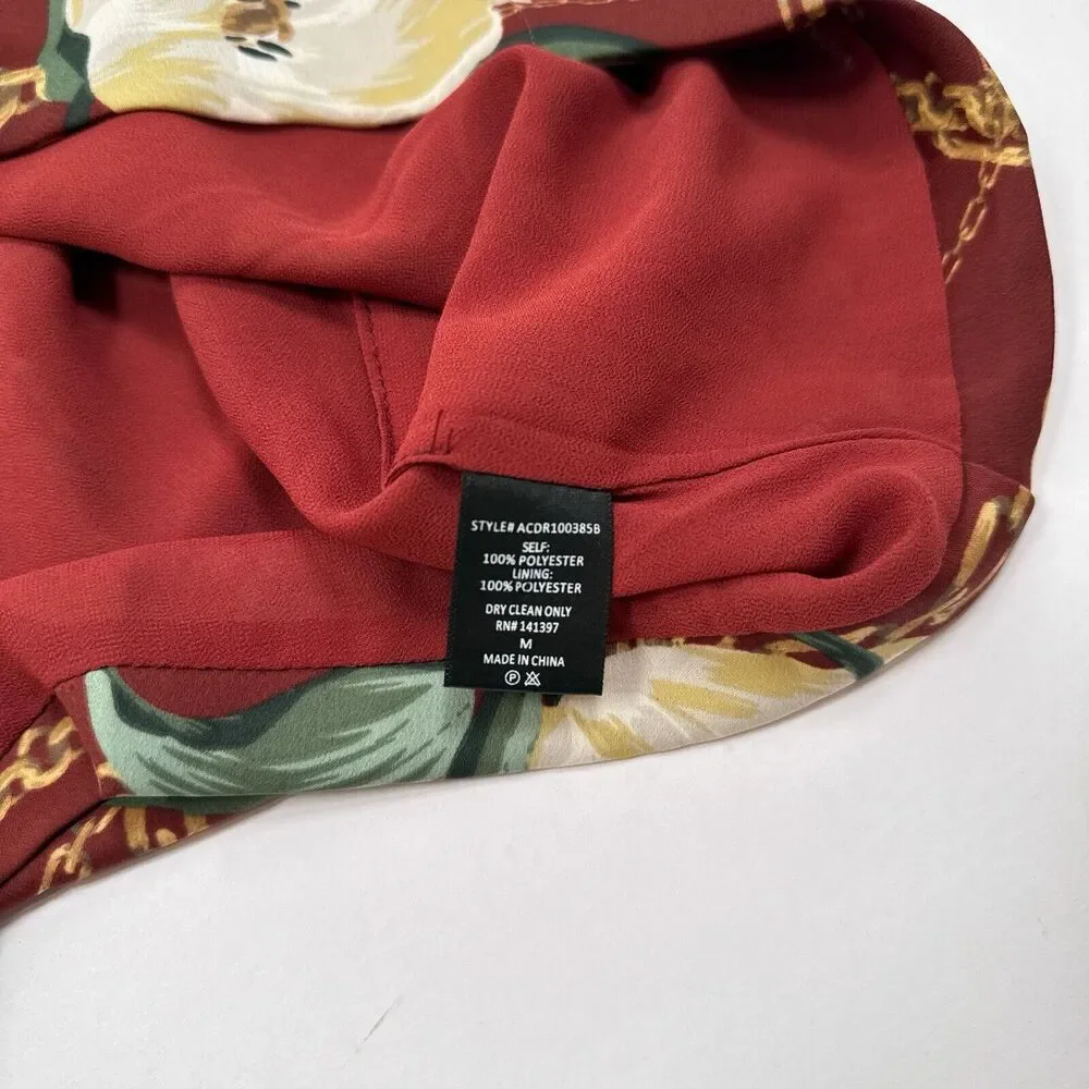 ASTR Dress Size Medium Red Alexis Floral Printed‎ Mini Puff Sleeve Wrap Casual